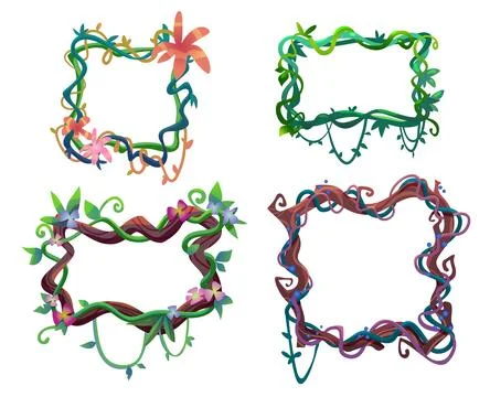 Frames made from liana vine with leaf and flower Stock Illustration
