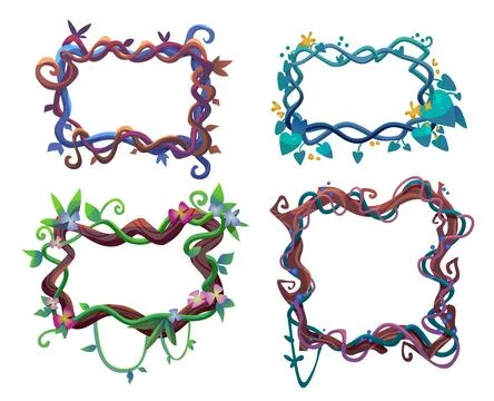 Frames made from liana vine with leaf and flower Stock Illustration