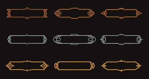 Frames medieval game ui. Metallic title banners, decorative borders. Vector Stockillustratie