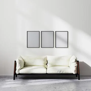 Frames mock up in scandinavian minimalistic style living room interior with w Stock Illustration