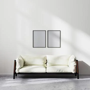 Frames mock up in scandinavian minimalistic style living room interior with w Stock Illustration
