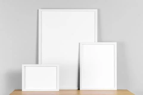 Frames mock up table. High quality beautiful photo concept Stock Photos