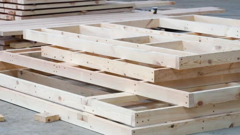 Frames for a modular prefabricated house Stock Footage 247726403