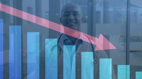 Frames moving causing blue bars dropping and pink arrow sliding over smiling MD Stock Footage 333277778