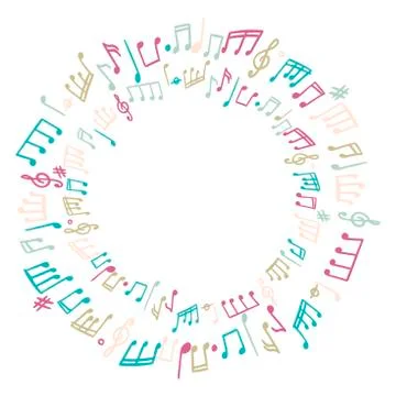 Frames with music notes doodle. Vector isolated objects on background. Illustrazione stock