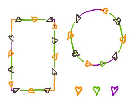 Frames outline set. Hand drawn decorative doodle ink stroke borders, hearts Stock Illustration