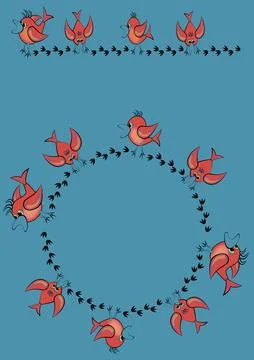 Frames, pattern - birds leave footprints in the snow. The season is winter Stock Illustration