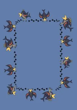 Frames, pattern - birds leave footprints in the snow. The season is winter Stock Illustration