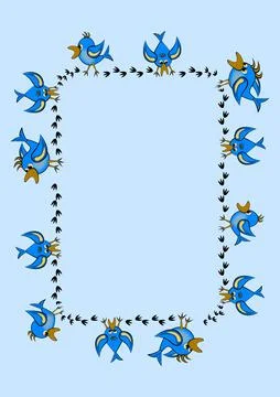 Frames, pattern - birds leave footprints in the snow. The season is winter イラスト素材