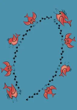 Frames, pattern - birds leave footprints in the snow. The season is winter 스톡 일러스트