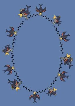 Frames, pattern - birds leave footprints in the snow. The season is winter Stock Illustration