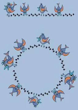 Frames, pattern - birds leave footprints in the snow. The season is winter Stock Illustration