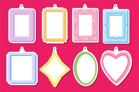 Frames photo flat colored sticker with hobnail set Stock Illustration