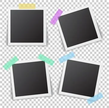 Frames of photo with shadow pin on sticky tape. Realistic empty square black Stock Illustration