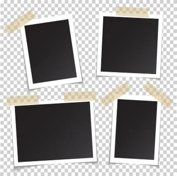 Frames of photo with shadow pin on sticky tape. Realistic empty square black  Stock Illustration