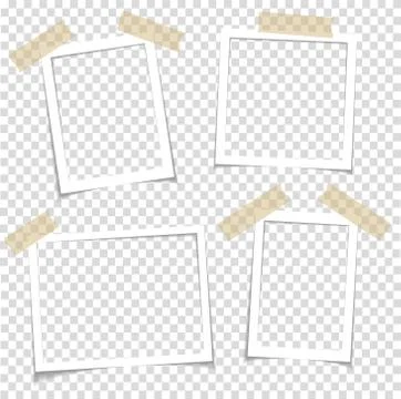 Frames of photo with shadow pin on sticky tape. Realistic empty square black  Stock Illustration