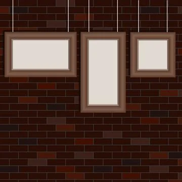 The frames for the pictures hang on the background of the brick wall. Retro.. Illustrazione stock