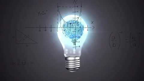 Frames progressing bulb with brain hovering, sketches forming around bulb, Stock Footage 330443986