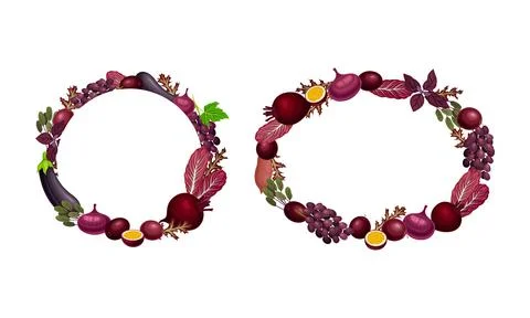 Frames of red and purple fruit and vegetables with space for text vector Illustrazione stock