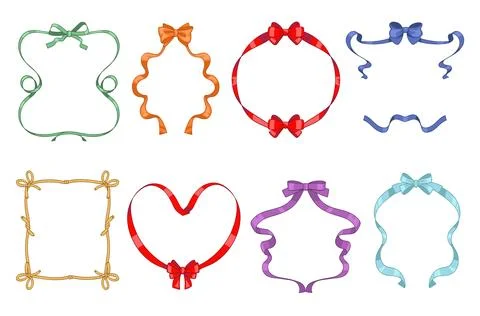 Frames from ribbons with bows. Greeting cards decorative borders, vintage Stock Illustration