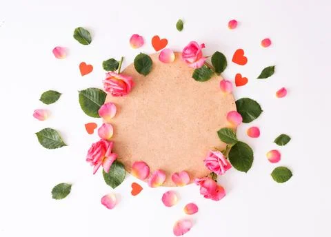 Frames of roses on a white background. The apartment lay. Foto stock