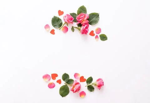 Frames of roses on a white background. The apartment lay. Foto stock