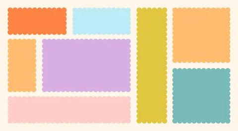 Frames Scalloped Vector Corrugated Bento Grid Shapes Set. Scallop Frame Wavy Illustrazione stock