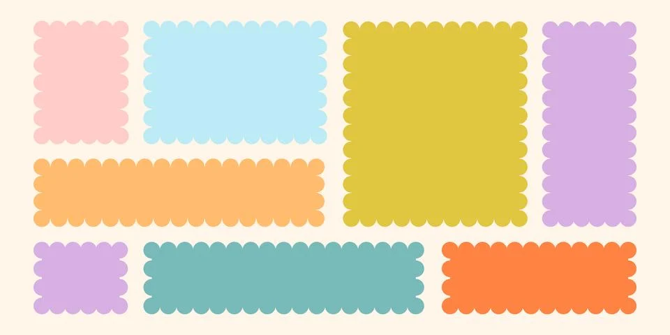 Frames Scalloped Vector Corrugated Bento Grid Shapes Set. Scallop Frame Wavy Stock Illustration