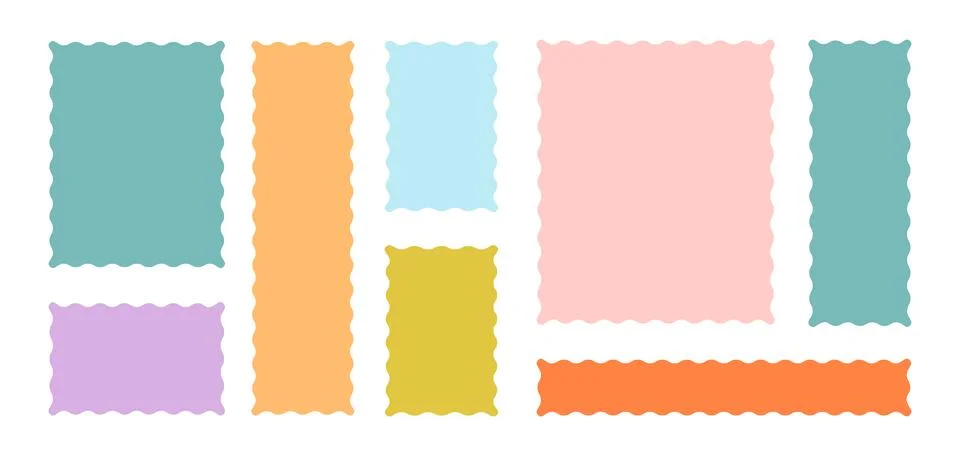 Frames Scalloped Vector Corrugated Bento Grid Shapes Set. Scallop Frame Wavy Illustrazione stock