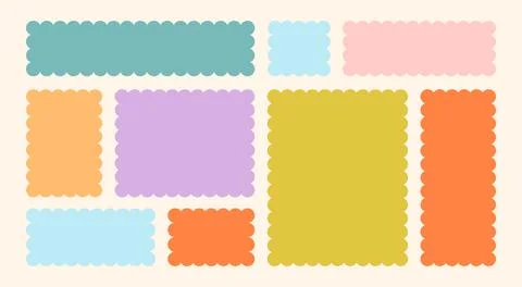 Frames Scalloped Vector Corrugated Bento Grid Shapes Set. Scallop Frame Wavy Stock Illustration