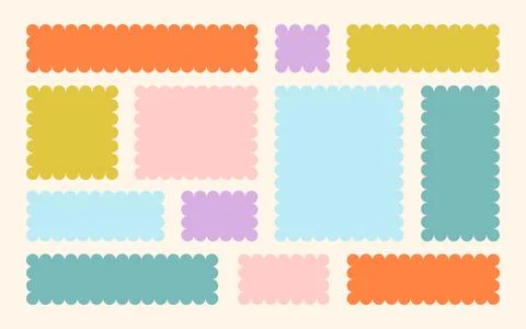 Frames Scalloped Vector Corrugated Bento Grid Shapes Set. Scallop Frame Wavy Stock Illustration