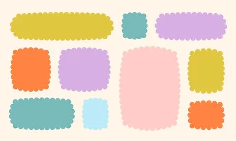 Frames Scalloped Vector Corrugated Bento Grid Shapes Set. Scallop Frame Wavy Stock Illustration