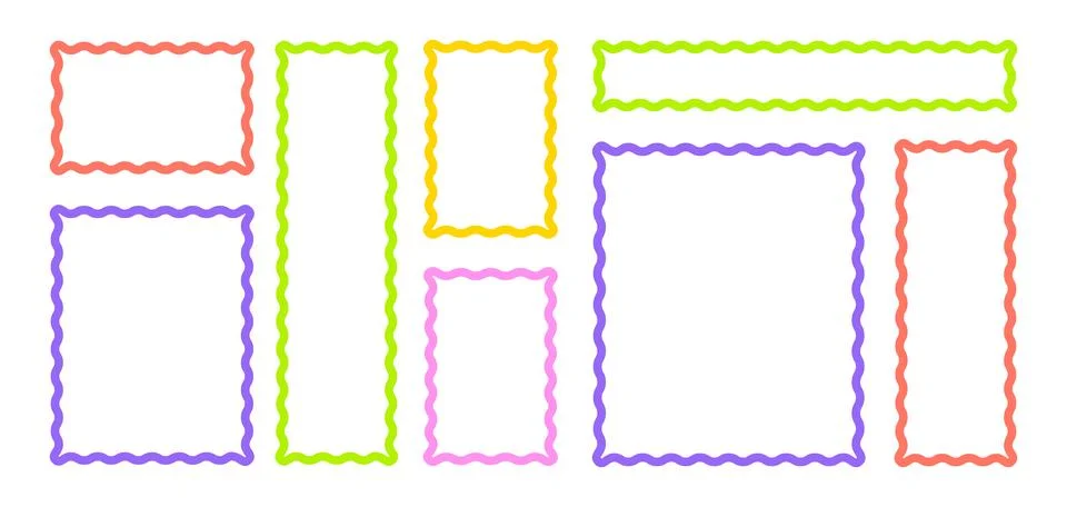 Frames Scalloped Vector Corrugated Bento Grid Shapes Set. Scallop Frame Wavy Illustrazione stock