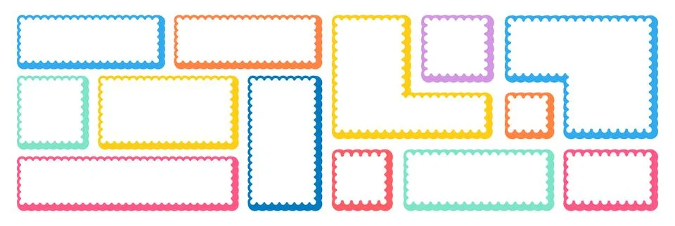 Frames Scalloped Vector Corrugated Bento Grid Shapes Set. Scallop Frame Wavy Stock Illustration