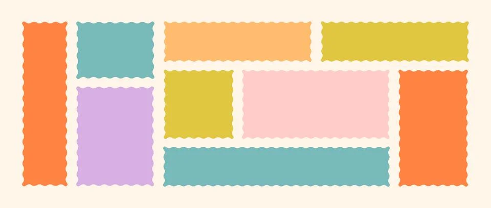 Frames Scalloped Vector Corrugated Bento Grid Shapes Set. Scallop Frame Wavy Illustrazione stock