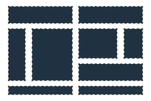 Frames Scalloped Vector Corrugated Bento Grid Shapes Set. Scallop Frame Wavy Illustrazione stock