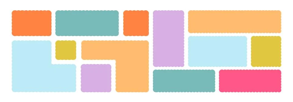 Frames Scalloped Vector Corrugated Bento Grid Shapes Set. Scallop Frame Wavy Stock Illustration