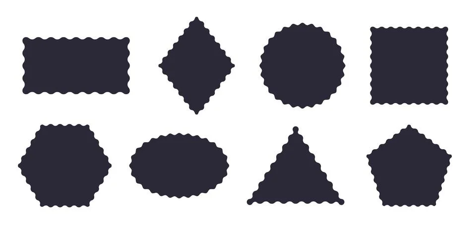 Frames Scalloped Vector Corrugated Shapes Set. Scallop Frame Wavy Retro Stickers Stock Illustration