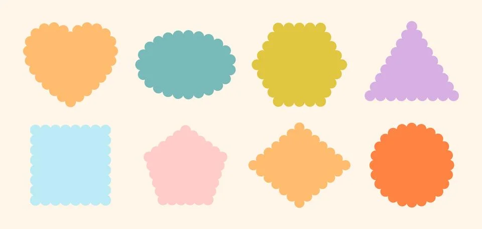 Frames Scalloped Vector Corrugated Shapes Set. Scallop Frame Wavy Retro Stickers Stock Illustration