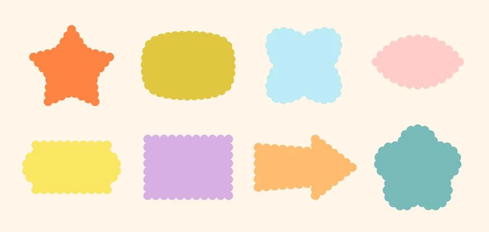 Frames Scalloped Vector Corrugated Shapes Set. Scallop Frame Wavy Retro Stickers Stock Illustration