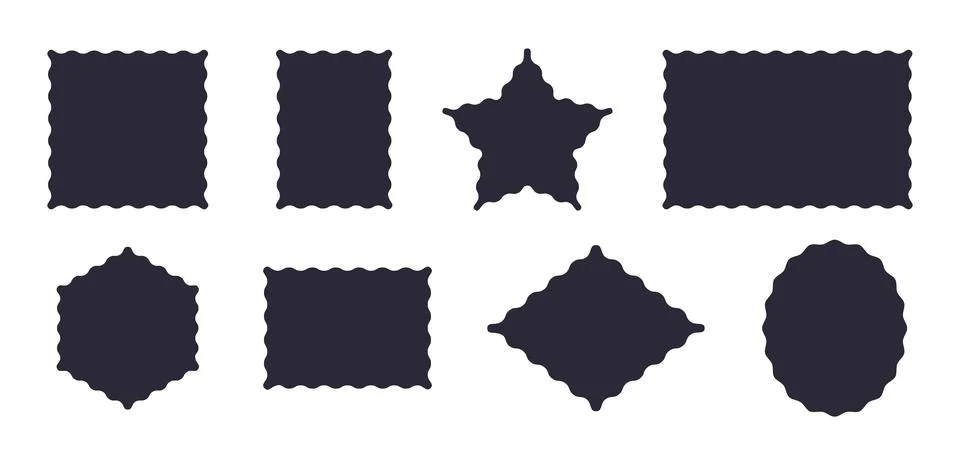 Frames Scalloped Vector Corrugated Shapes Set. Scallop Frame Wavy Retro Stickers Stock Illustration
