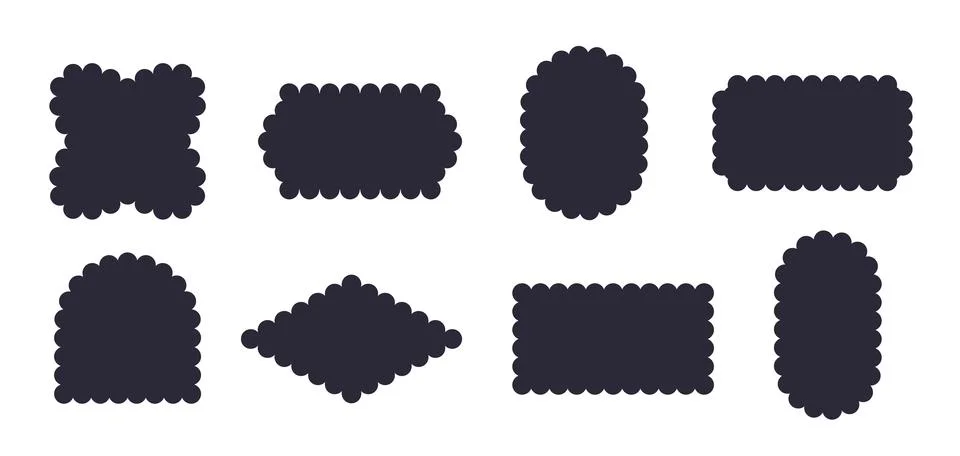 Frames Scalloped Vector Corrugated Shapes Set. Scallop Frame Wavy Retro Stickers Illustrazione stock
