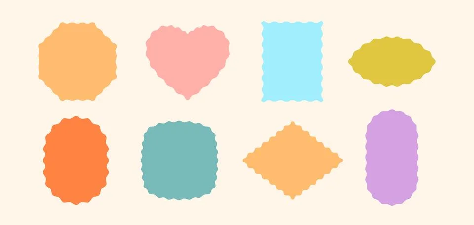 Frames Scalloped Vector Corrugated Shapes Set. Scallop Frame Wavy Retro Stickers Stock Illustration