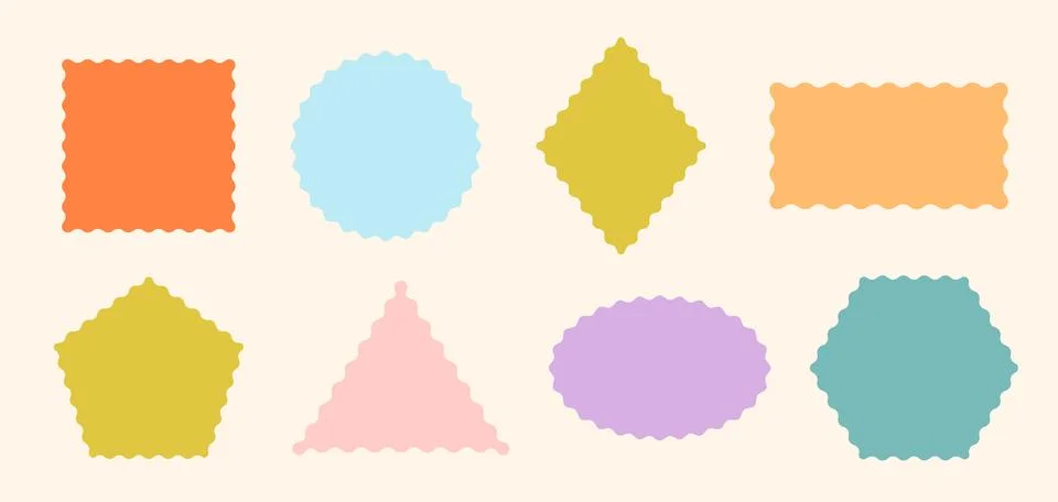 Frames Scalloped Vector Corrugated Shapes Set. Scallop Color Frame Wavy Retro Illustrazione stock