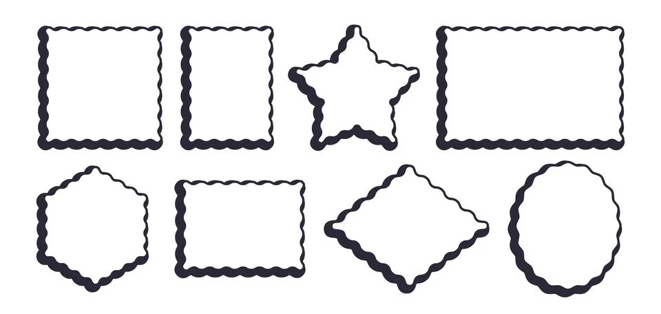 Frames Scalloped Vector Corrugated Shapes Set. Scallop Color Frame Wavy Retro Stock Illustration