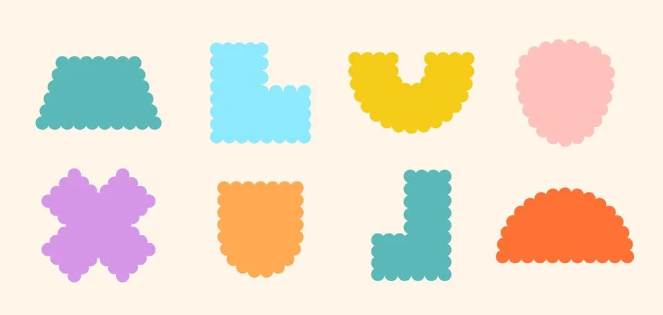 Frames Scalloped Vector Corrugated Shapes Set. Scallop Color Frame Wavy Retro Stock Illustration