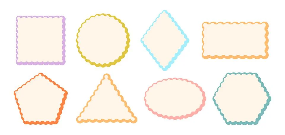 Frames Scalloped Vector Corrugated Shapes Set. Scallop Color Frame Wavy Retro Stock Illustration