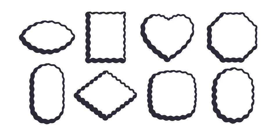 Frames Scalloped Vector Corrugated Shapes Set. Scallop Frame Wavy Retro Stickers Stock Illustration