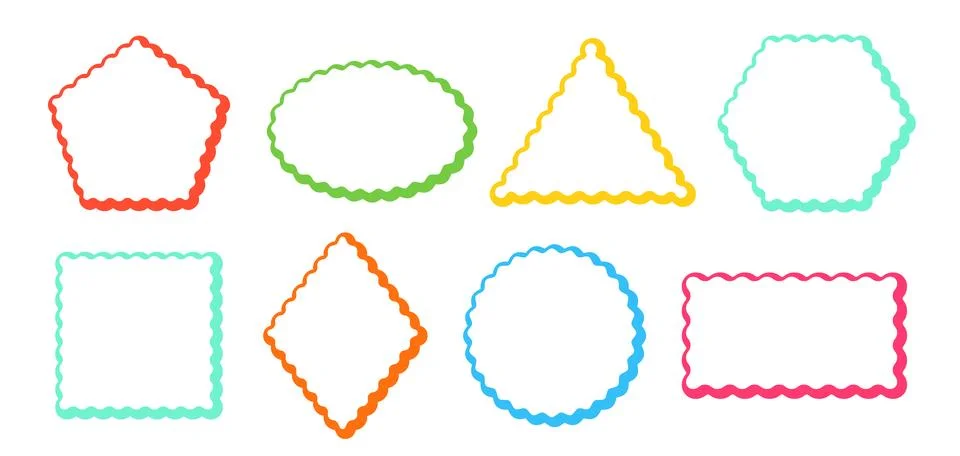 Frames Scalloped Vector Corrugated Shapes Set. Scallop Color Frame Wavy Retro Illustrazione stock