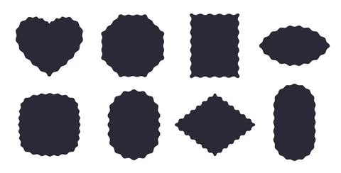 Frames Scalloped Vector Corrugated Shapes Set. Scallop Frame Wavy Retro Stickers Stock Illustration
